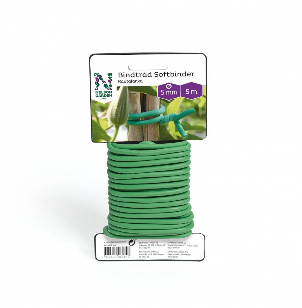Gummibelagt metalltråd for ekstra myk oppbinding. Grønn. 5 m.