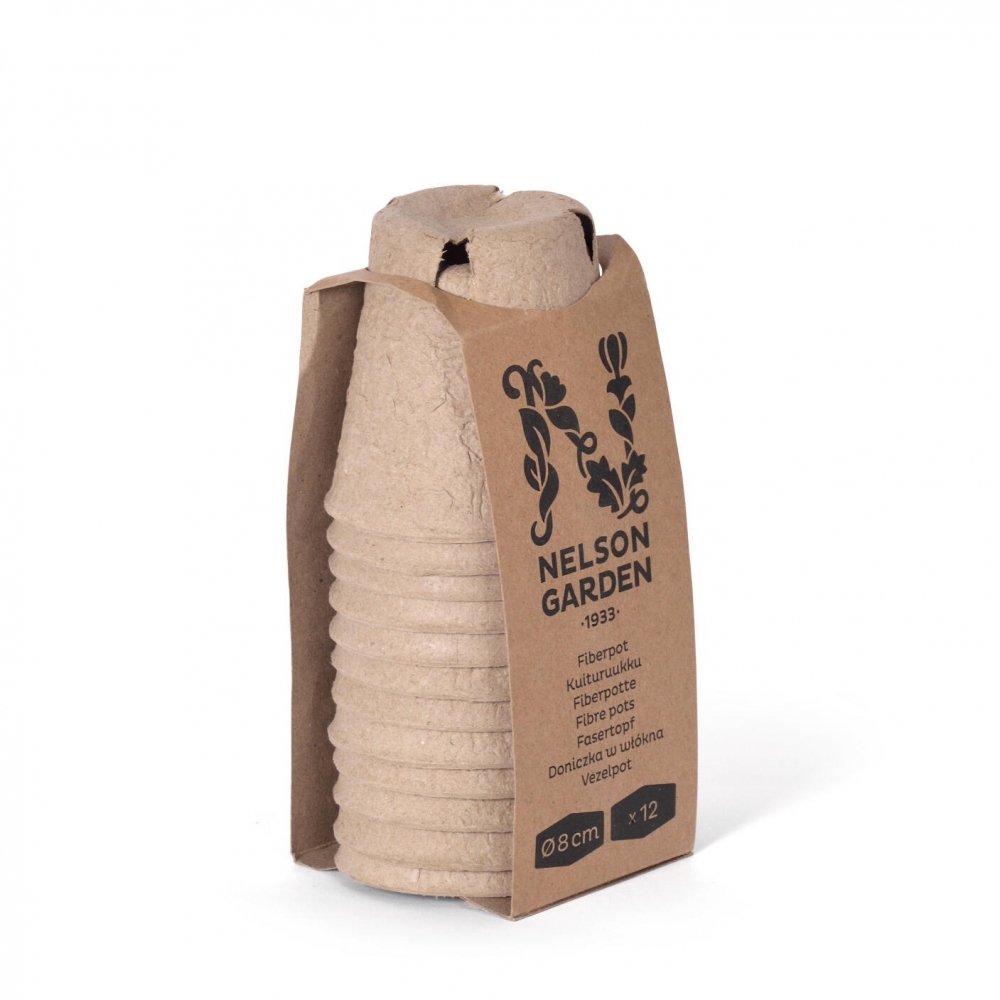 Fiberpotte til forkultivering. Passer utmerket i minidrivhus eller såkasser. Kan plantes direkte ut i jord siden potten nedbrytes. Av papirmasse fra resirkulert emballasjekartong.