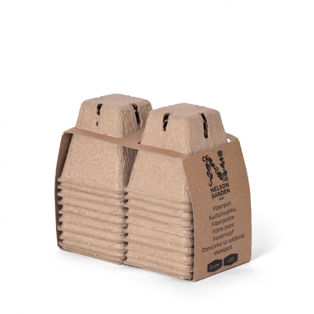 Fiberpotte til forkultivering. Passer utmerket i minidrivhus eller såkasser. Kan plantes direkte ut i jord siden potten nedbrytes. Av papirmasse fra resirkulert emballasjekartong